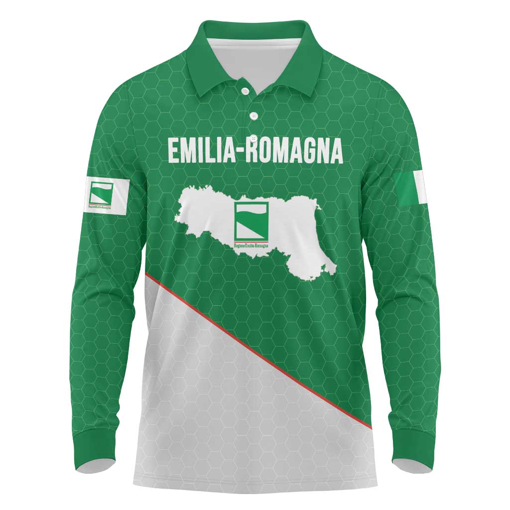 Italy Emilia-Romagna Long Sleeve Polo Shirt Map With Flag Style LT19