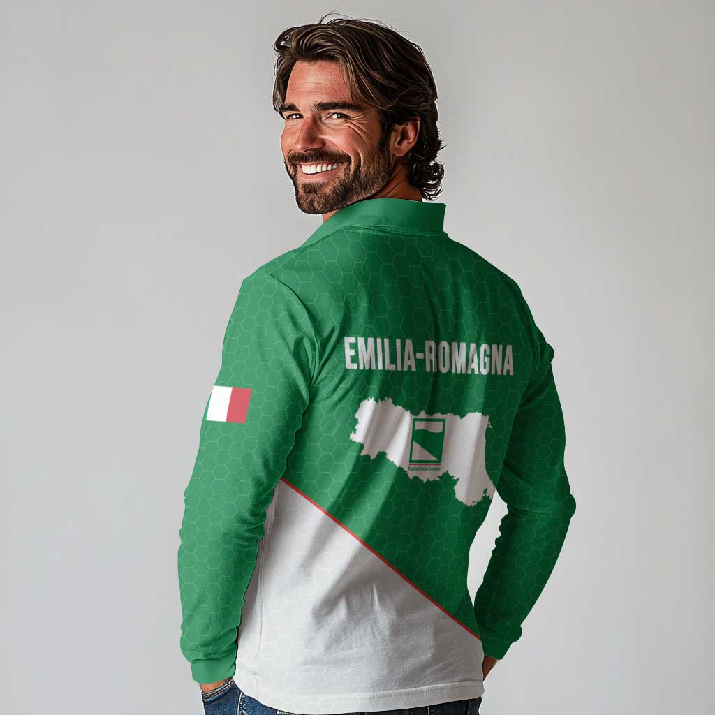 Italy Emilia-Romagna Long Sleeve Polo Shirt Map With Flag Style LT19