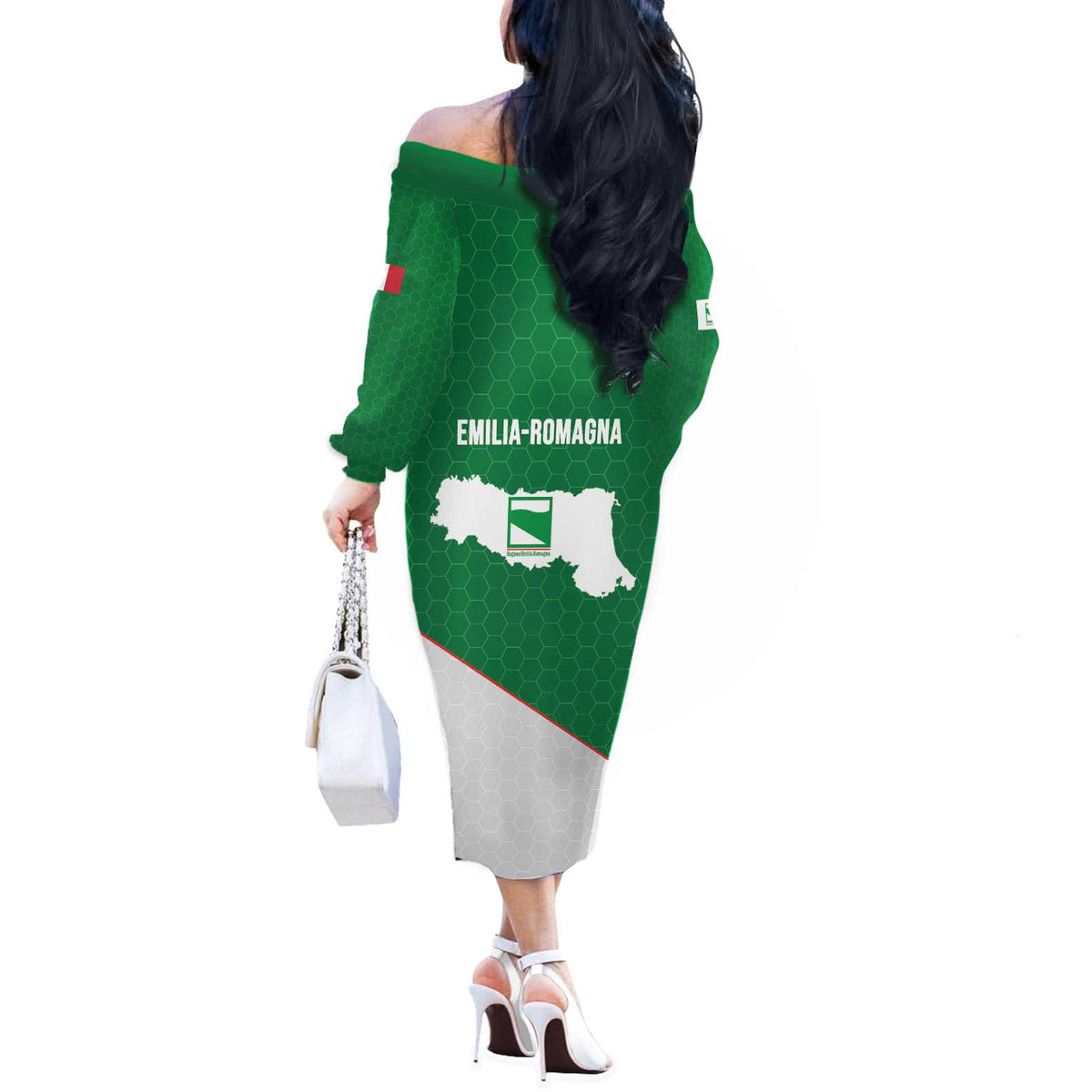 Italy Emilia-Romagna Off The Shoulder Long Sleeve Dress Map With Flag Style LT19