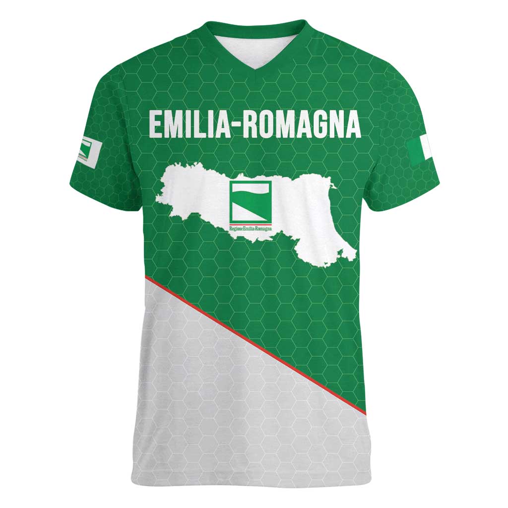 Italy Emilia-Romagna Women V-Neck T-Shirt Map With Flag Style LT19