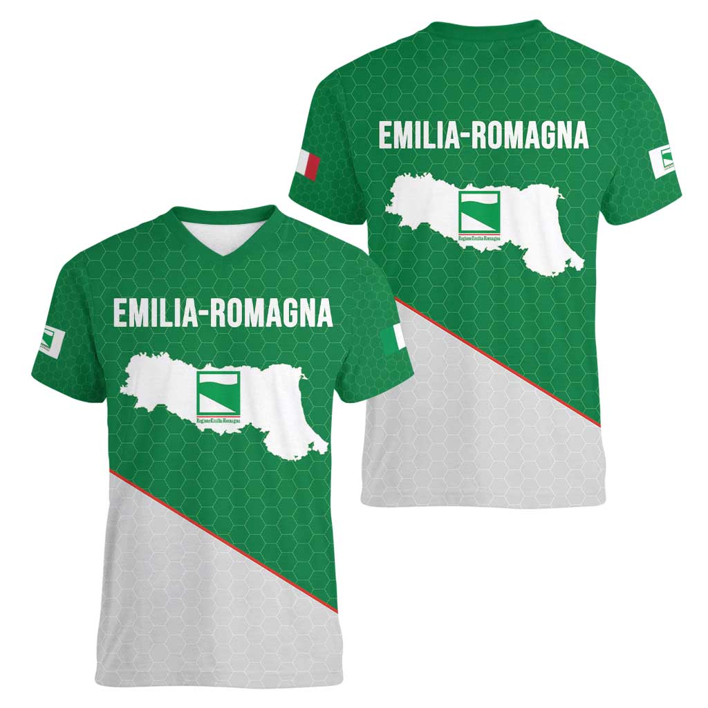 Italy Emilia-Romagna Women V-Neck T-Shirt Map With Flag Style LT19
