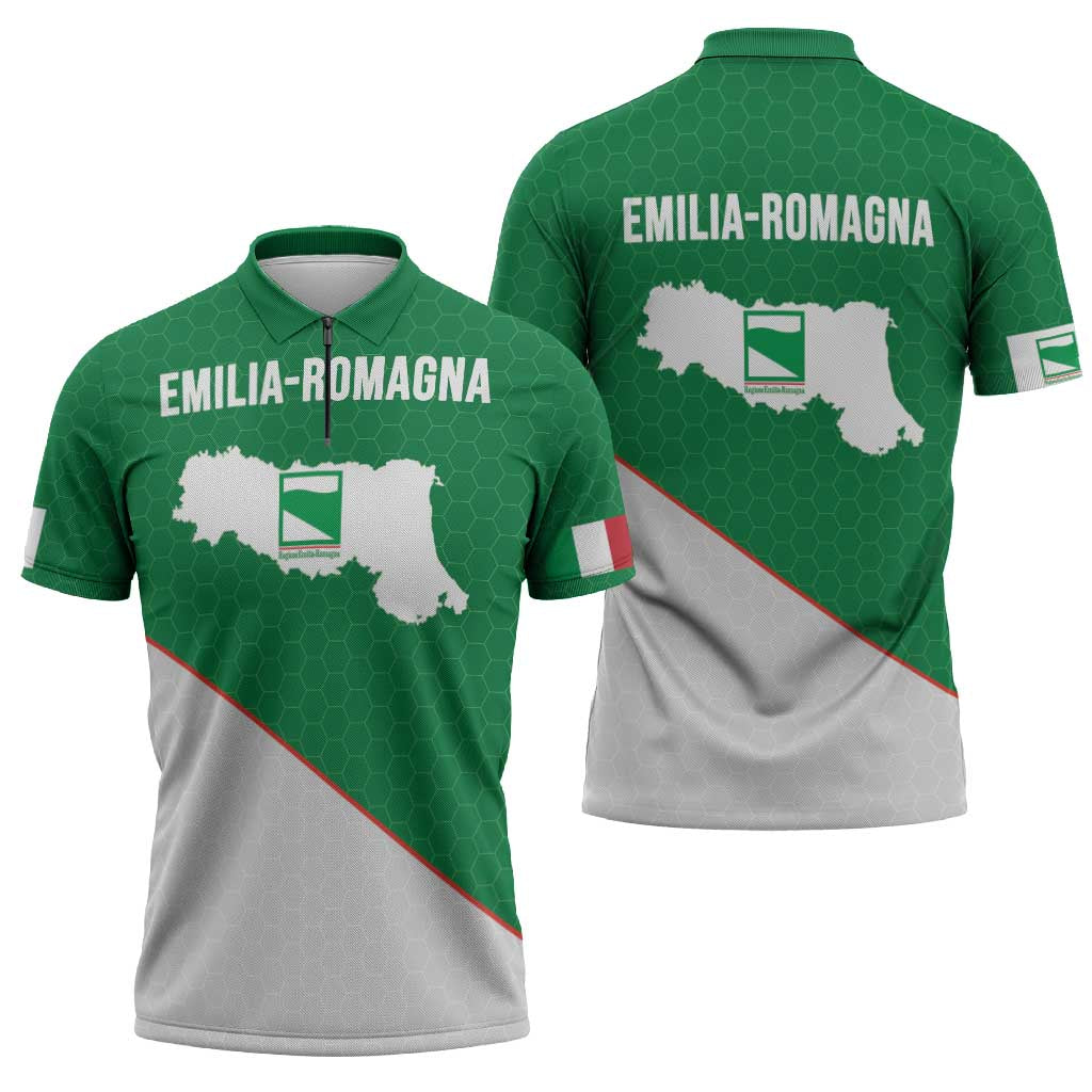Italy Emilia-Romagna Zipper Polo Shirt Map With Flag Style - Wonder Print Shop