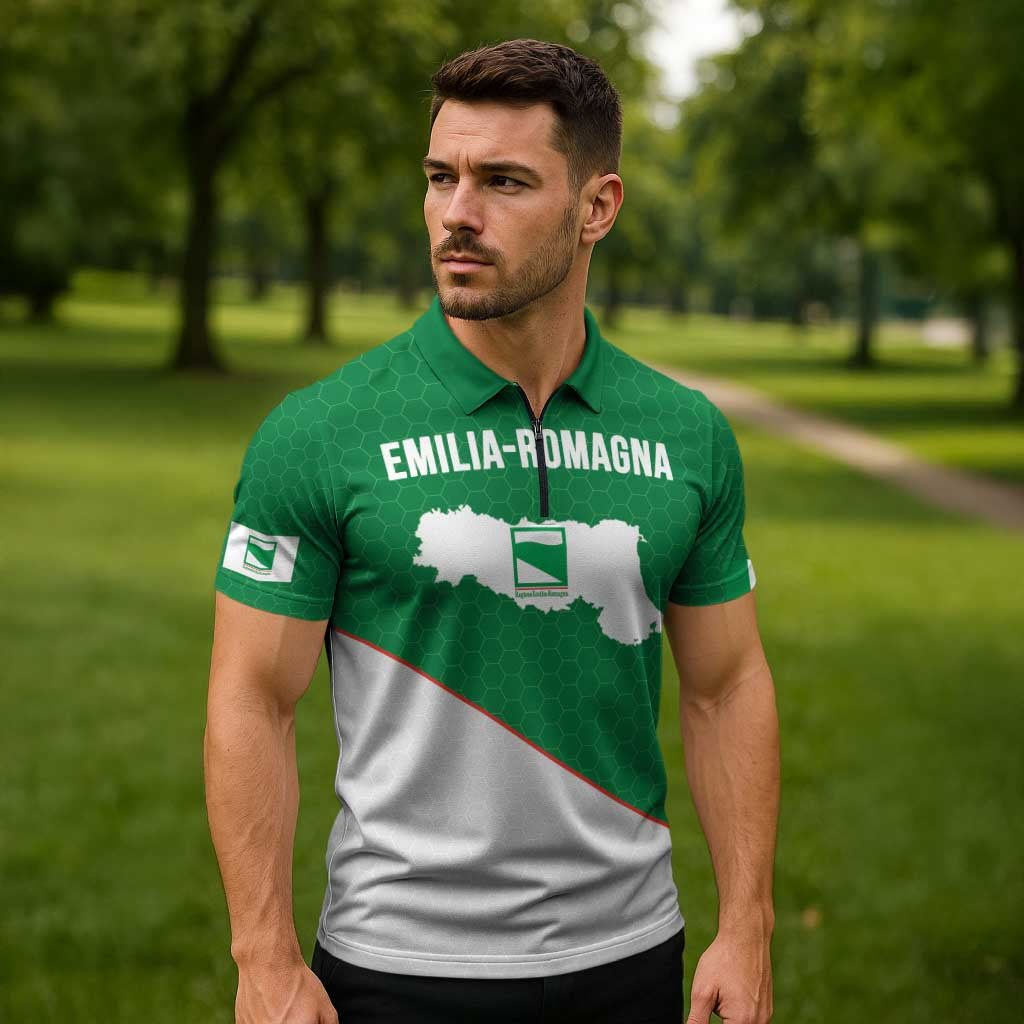 Italy Emilia-Romagna Zipper Polo Shirt Map With Flag Style - Wonder Print Shop