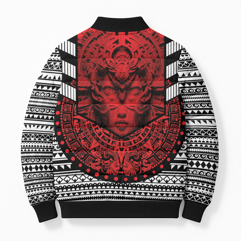 Mexico Aztec Warrior Goddess Bomber Puffer Jacket Tribal Aztec Heritage