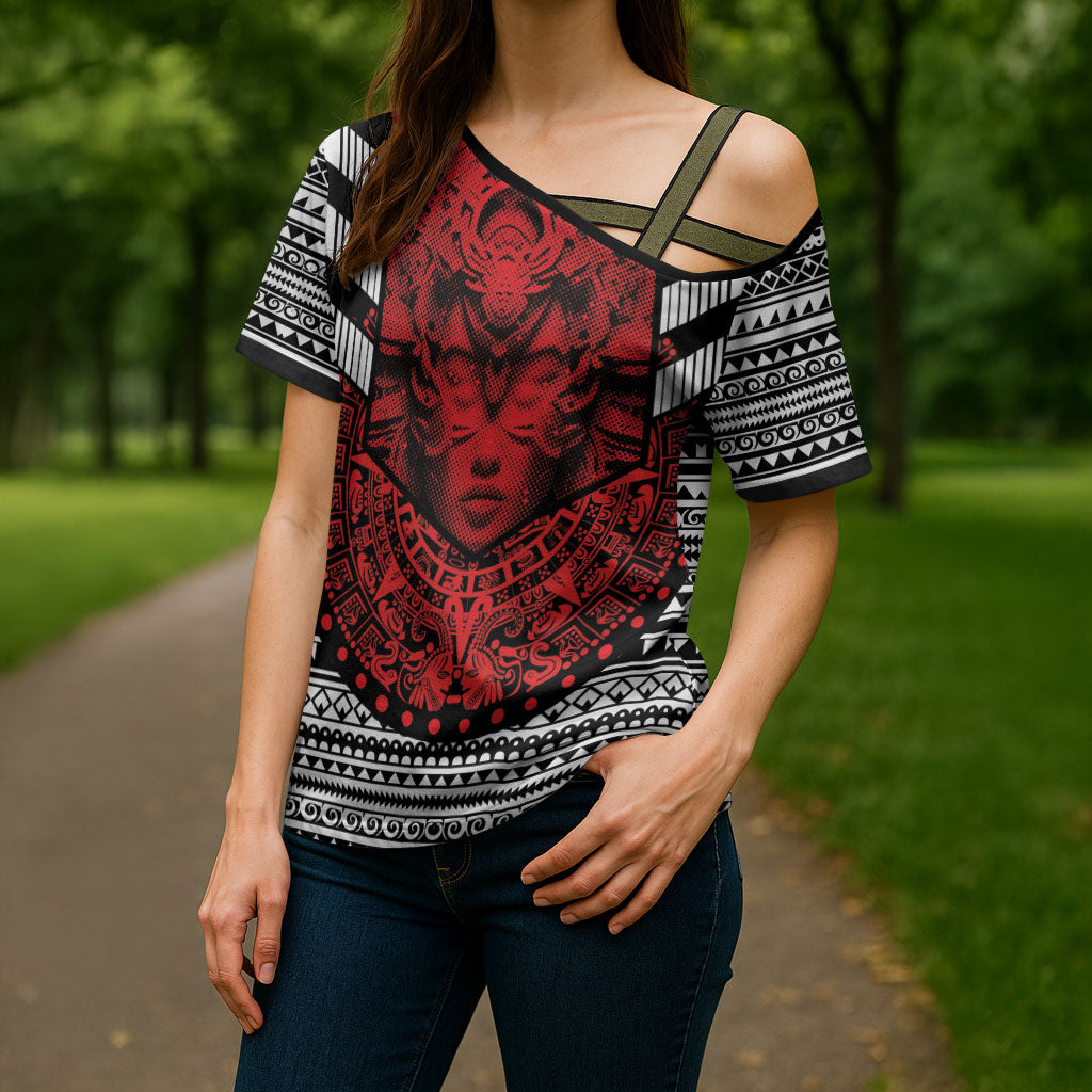 Mexico Aztec Warrior Goddess Cross Shoulder Shirt Tribal Aztec Heritage