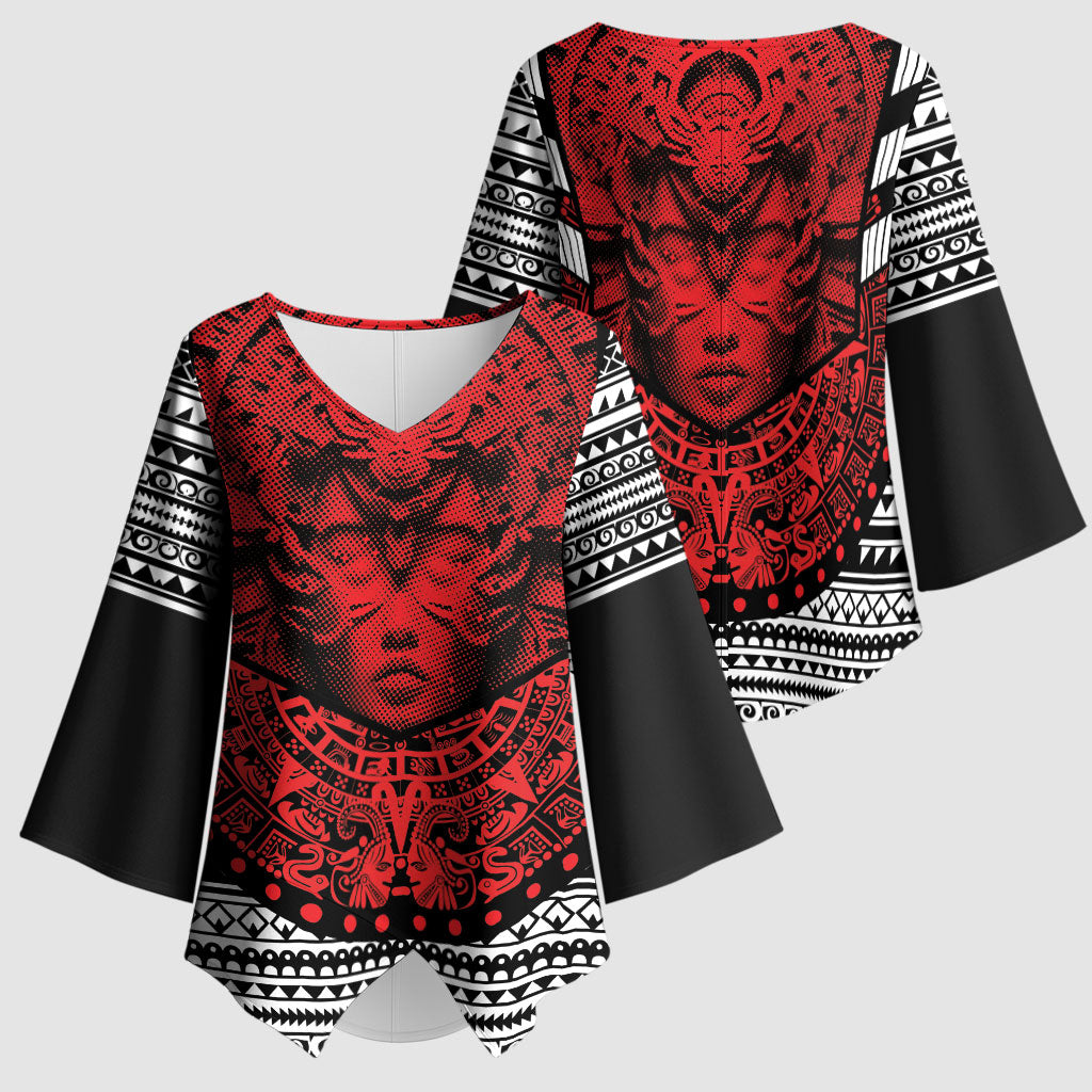 Mexico Aztec Warrior Goddess Kimono Sleeve Blouse Tribal Aztec Heritage