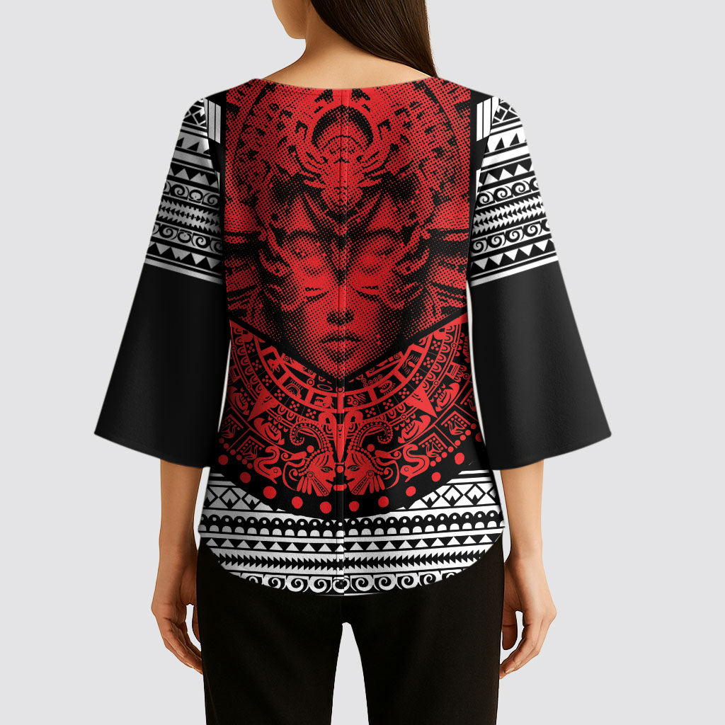 Mexico Aztec Warrior Goddess Kimono Sleeve Blouse Tribal Aztec Heritage