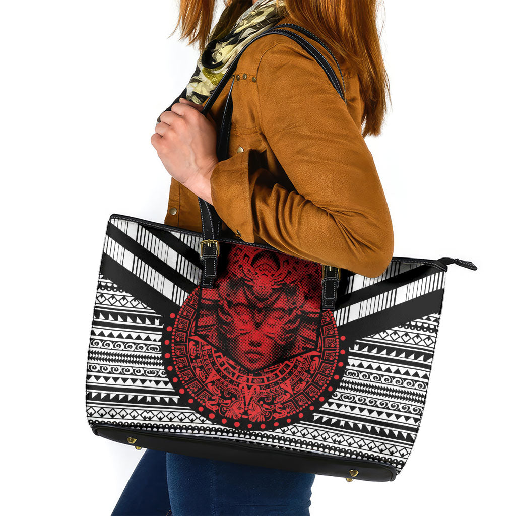 Mexico Aztec Warrior Goddess Leather Tote Bag Tribal Aztec Heritage