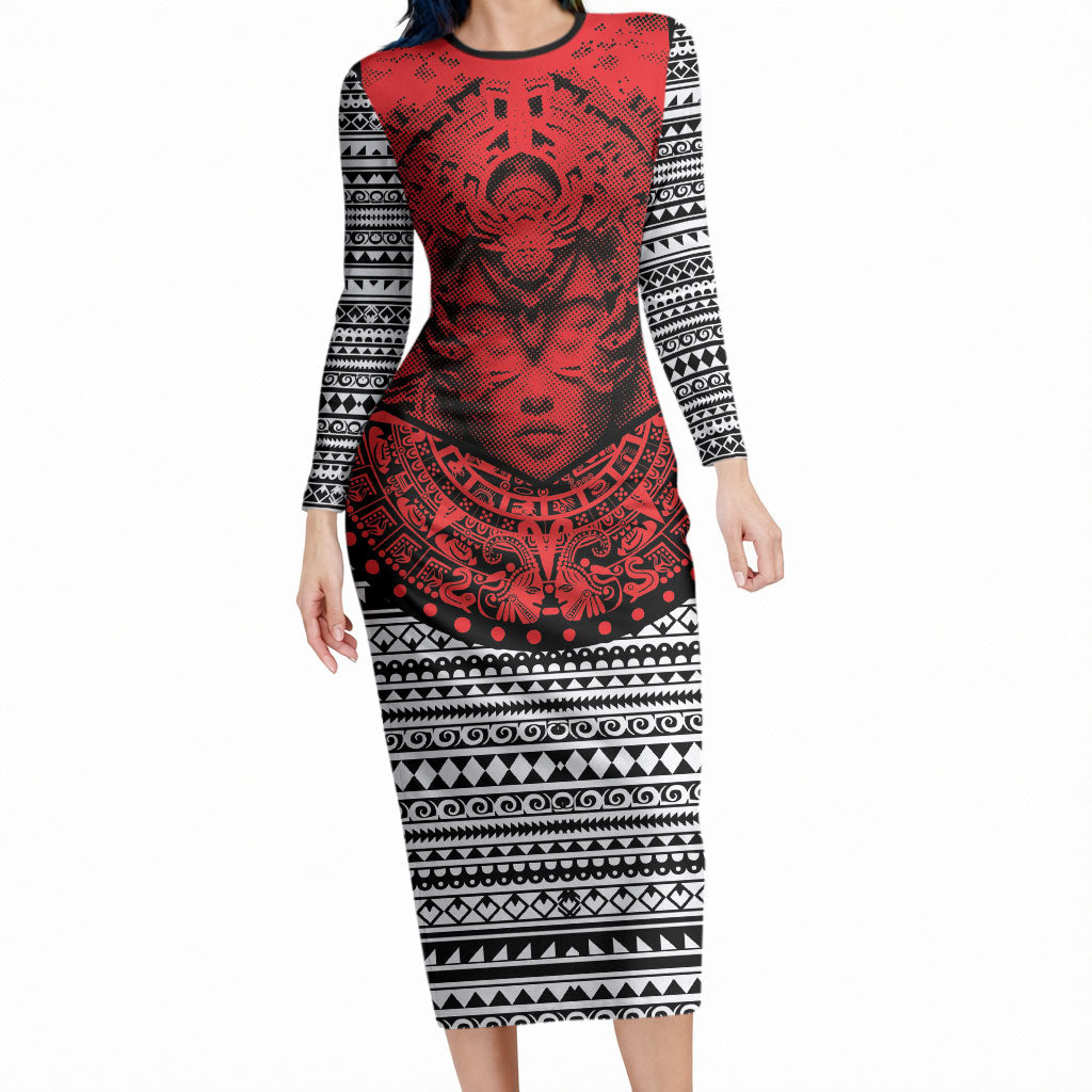 Mexico Aztec Warrior Goddess Long Sleeve Bodycon Dress Tribal Aztec Heritage