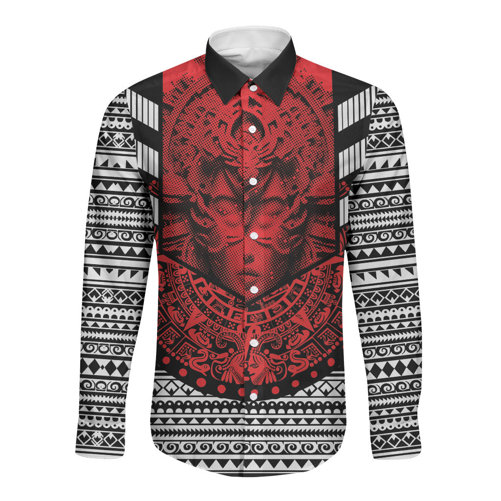 Mexico Aztec Warrior Goddess Long Sleeve Button Shirt Tribal Aztec Heritage