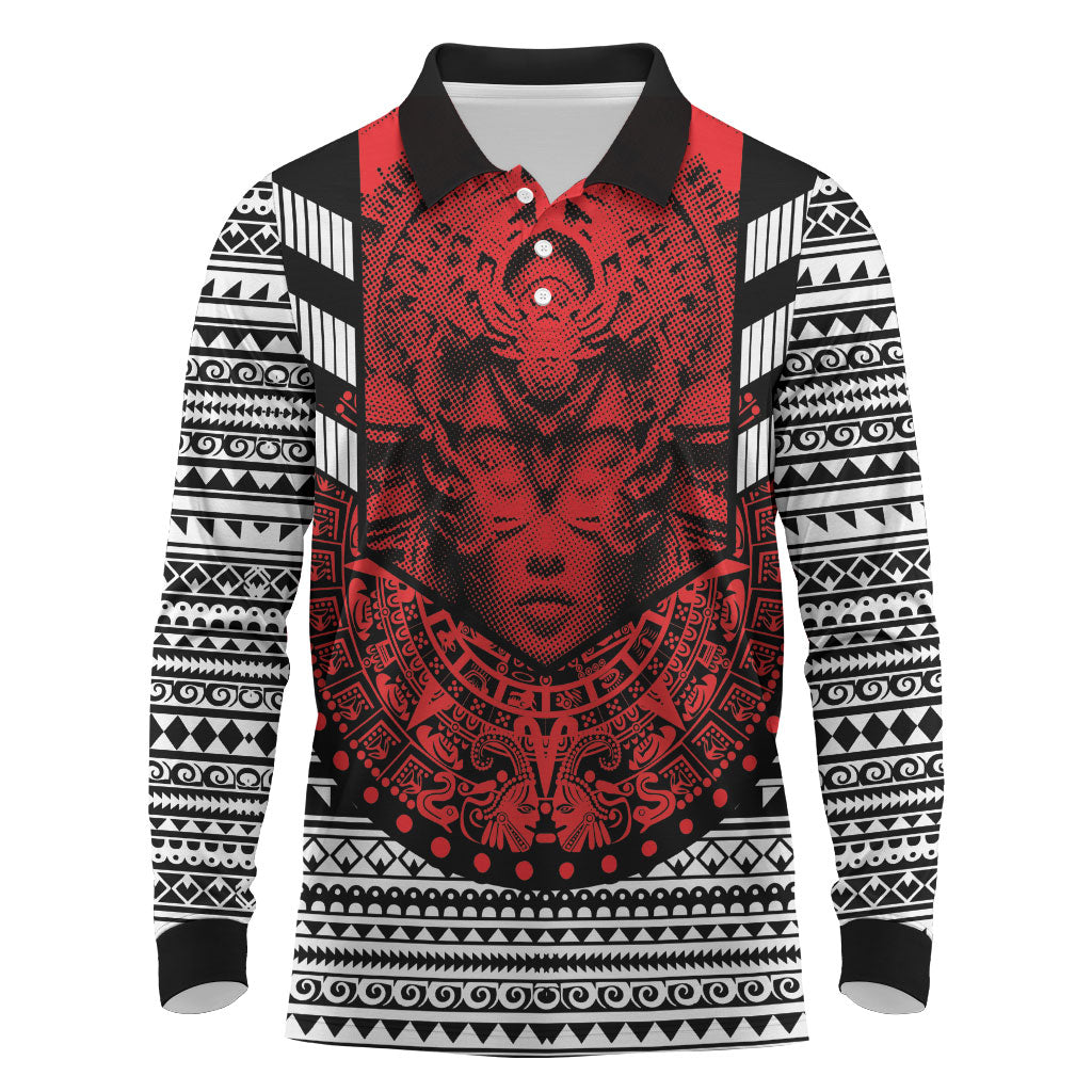 Mexico Aztec Warrior Goddess Long Sleeve Polo Shirt Tribal Aztec Heritage