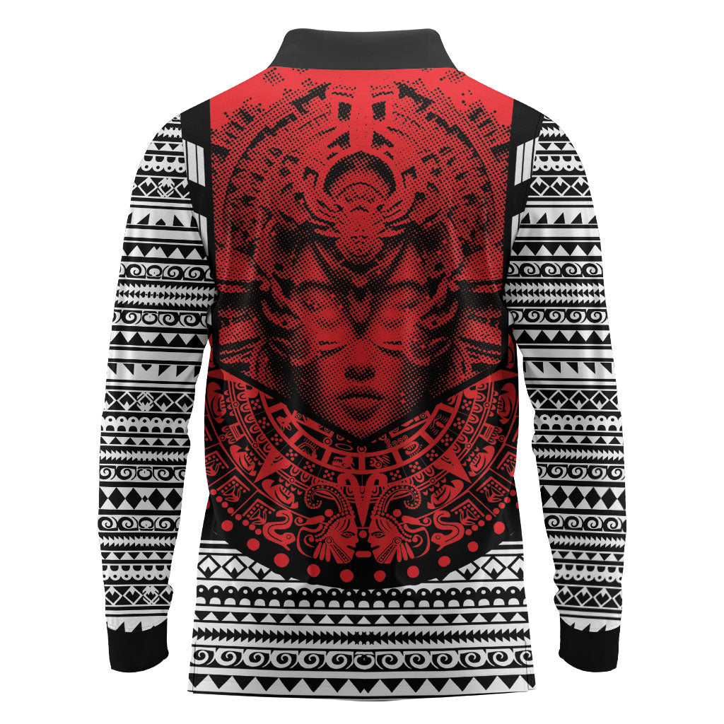 Mexico Aztec Warrior Goddess Long Sleeve Polo Shirt Tribal Aztec Heritage