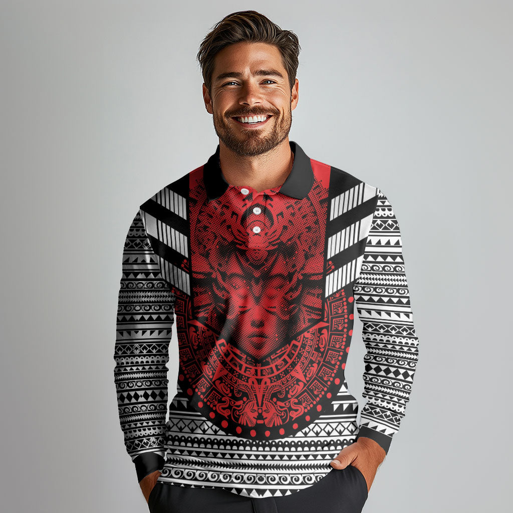 Mexico Aztec Warrior Goddess Long Sleeve Polo Shirt Tribal Aztec Heritage