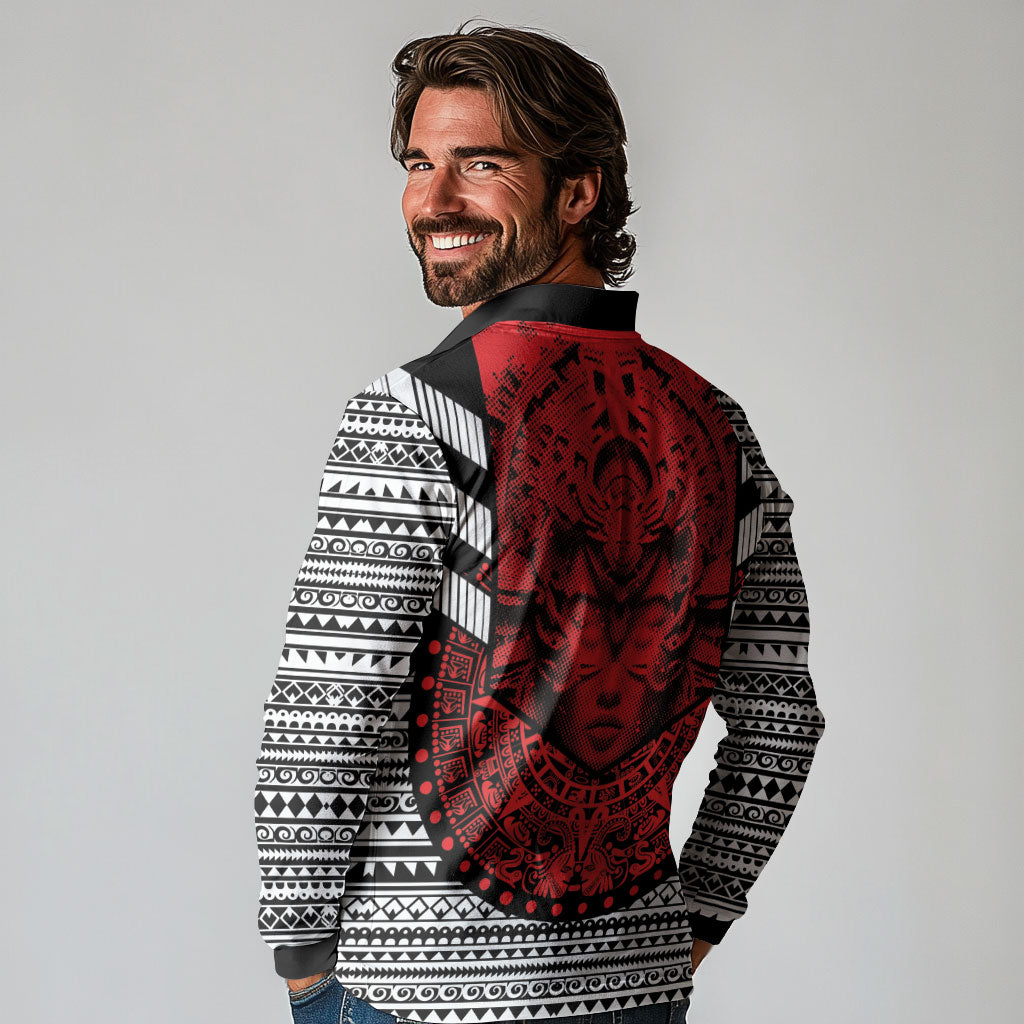 Mexico Aztec Warrior Goddess Long Sleeve Polo Shirt Tribal Aztec Heritage