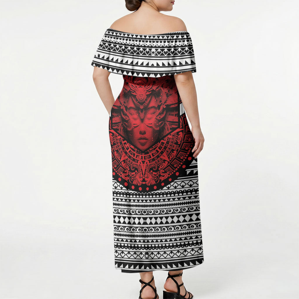 Mexico Aztec Warrior Goddess Off Shoulder Maxi Dress Tribal Aztec Heritage