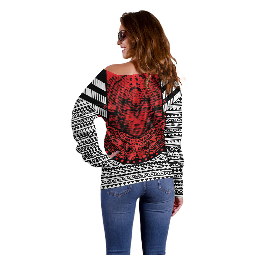 Mexico Aztec Warrior Goddess Off Shoulder Sweater Tribal Aztec Heritage