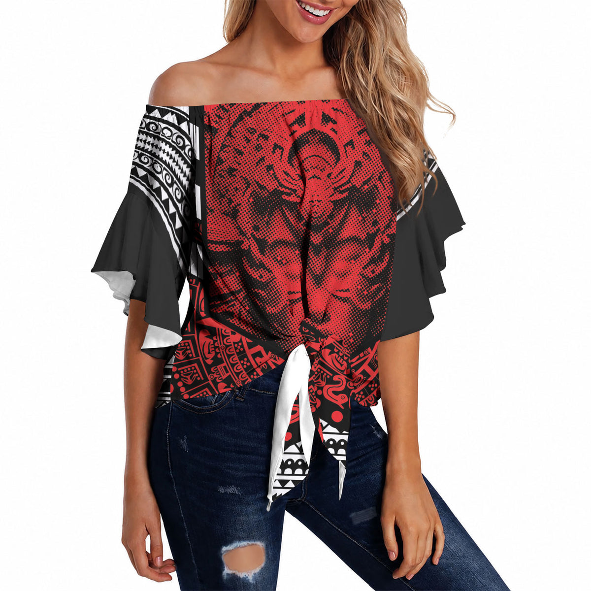 Mexico Aztec Warrior Goddess Off Shoulder Wrap Waist Top Tribal Aztec Heritage