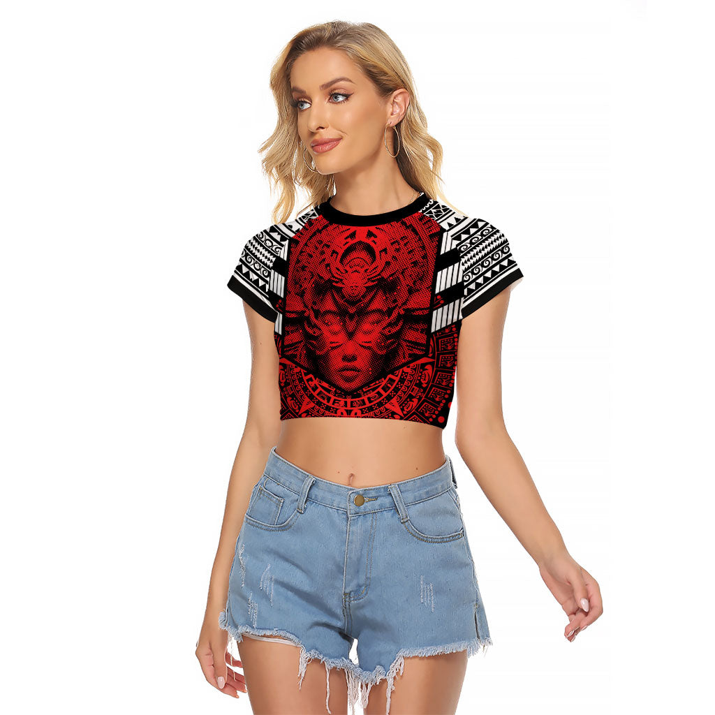 Mexico Aztec Warrior Goddess Raglan Cropped T Shirt Tribal Aztec Heritage