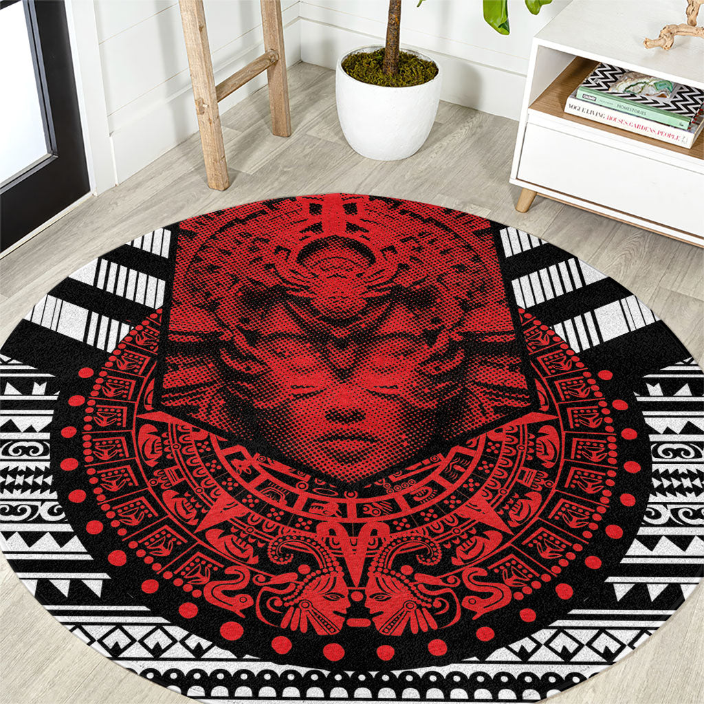 Mexico Aztec Warrior Goddess Round Carpet Tribal Aztec Heritage