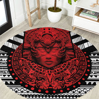 Mexico Aztec Warrior Goddess Round Carpet Tribal Aztec Heritage