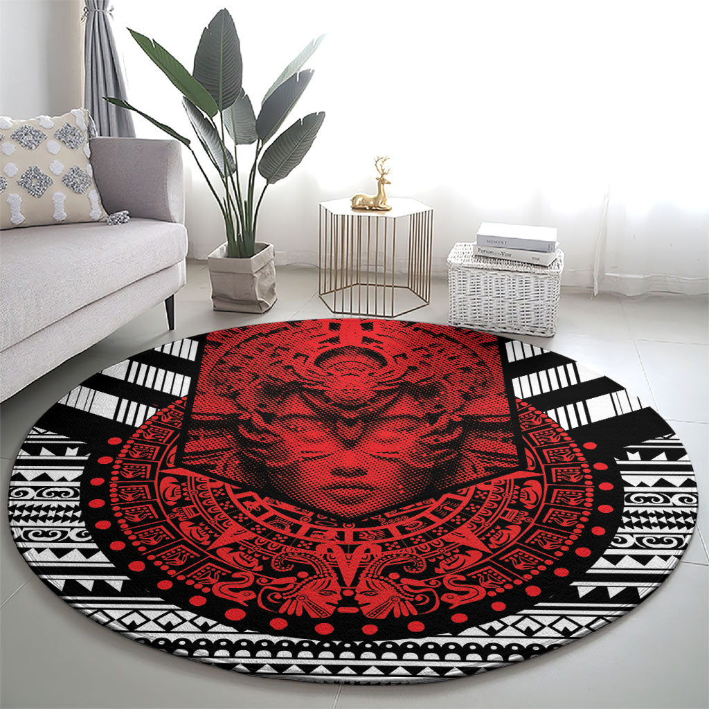 Mexico Aztec Warrior Goddess Round Carpet Tribal Aztec Heritage