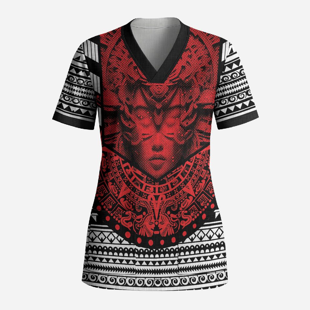 Mexico Aztec Warrior Goddess Scrub Top Tribal Aztec Heritage