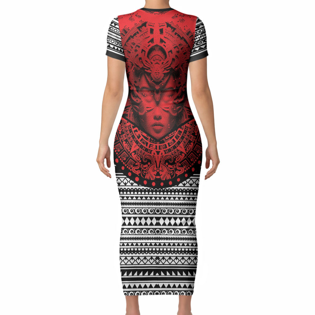 Mexico Aztec Warrior Goddess Short Sleeve Bodycon Dress Tribal Aztec Heritage