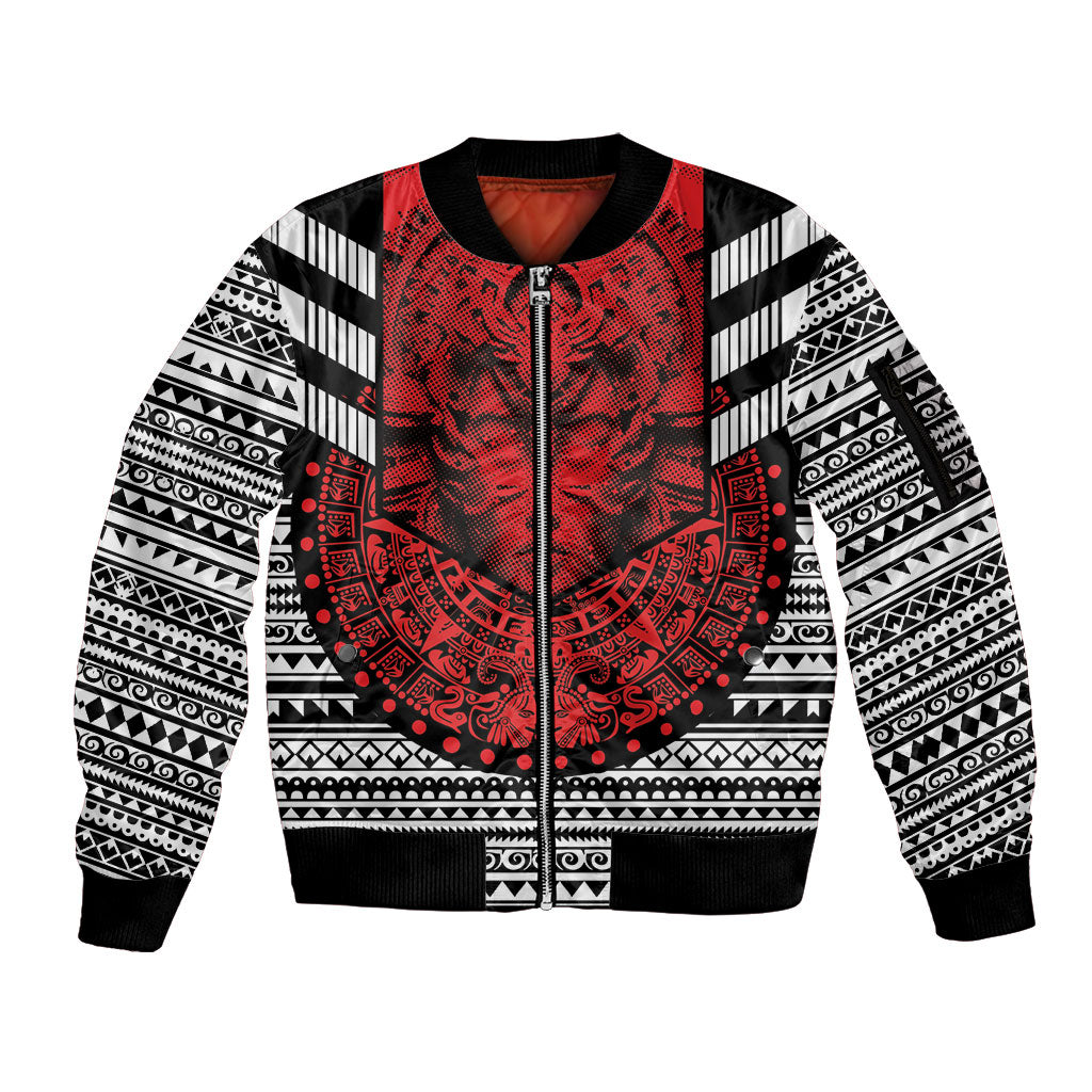 Mexico Aztec Warrior Goddess Sleeve Zip Bomber Jacket Tribal Aztec Heritage