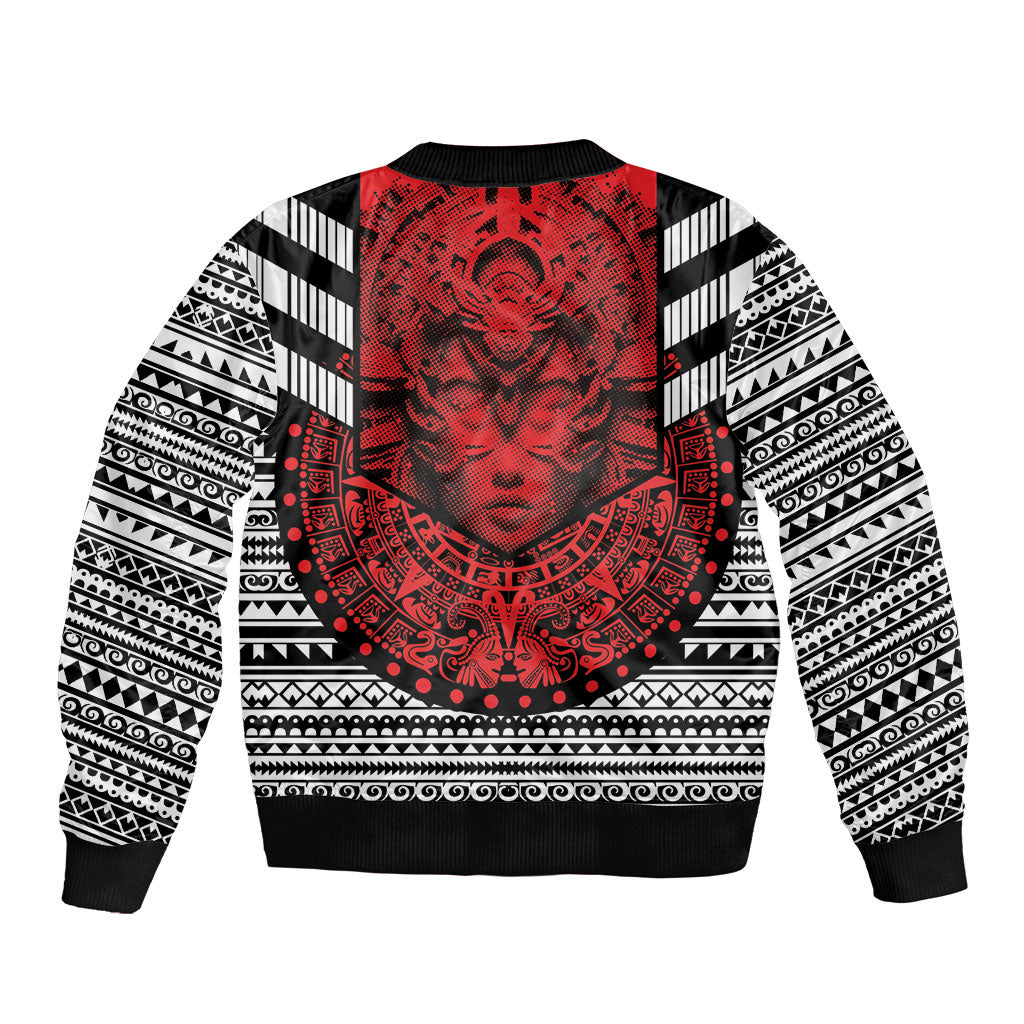 Mexico Aztec Warrior Goddess Sleeve Zip Bomber Jacket Tribal Aztec Heritage
