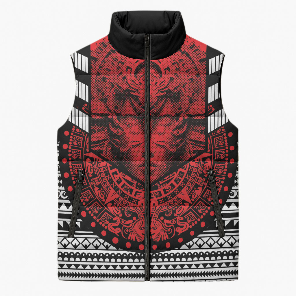 Mexico Aztec Warrior Goddess Sleeveless Puffer Jacket Tribal Aztec Heritage
