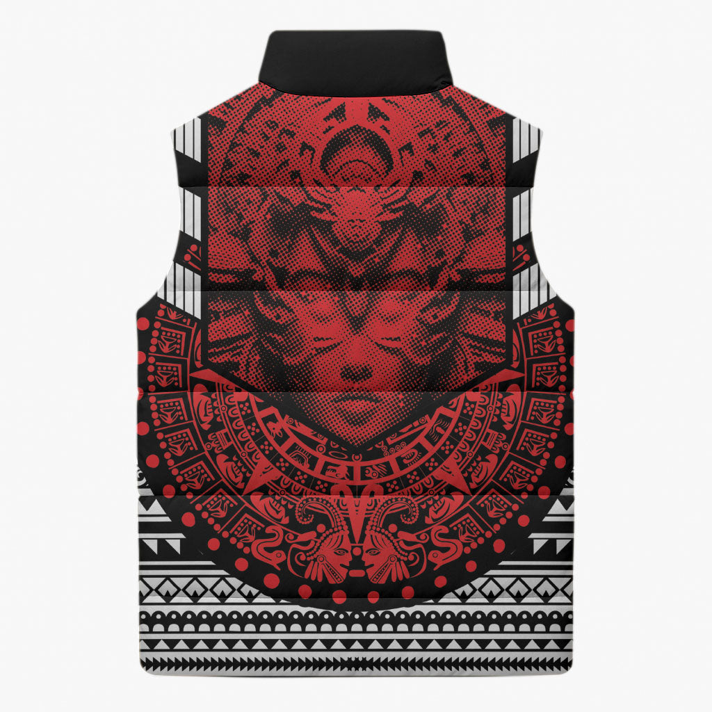 Mexico Aztec Warrior Goddess Sleeveless Puffer Jacket Tribal Aztec Heritage