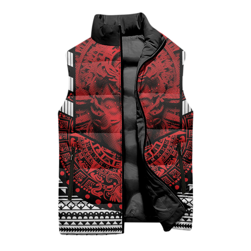 Mexico Aztec Warrior Goddess Sleeveless Puffer Jacket Tribal Aztec Heritage