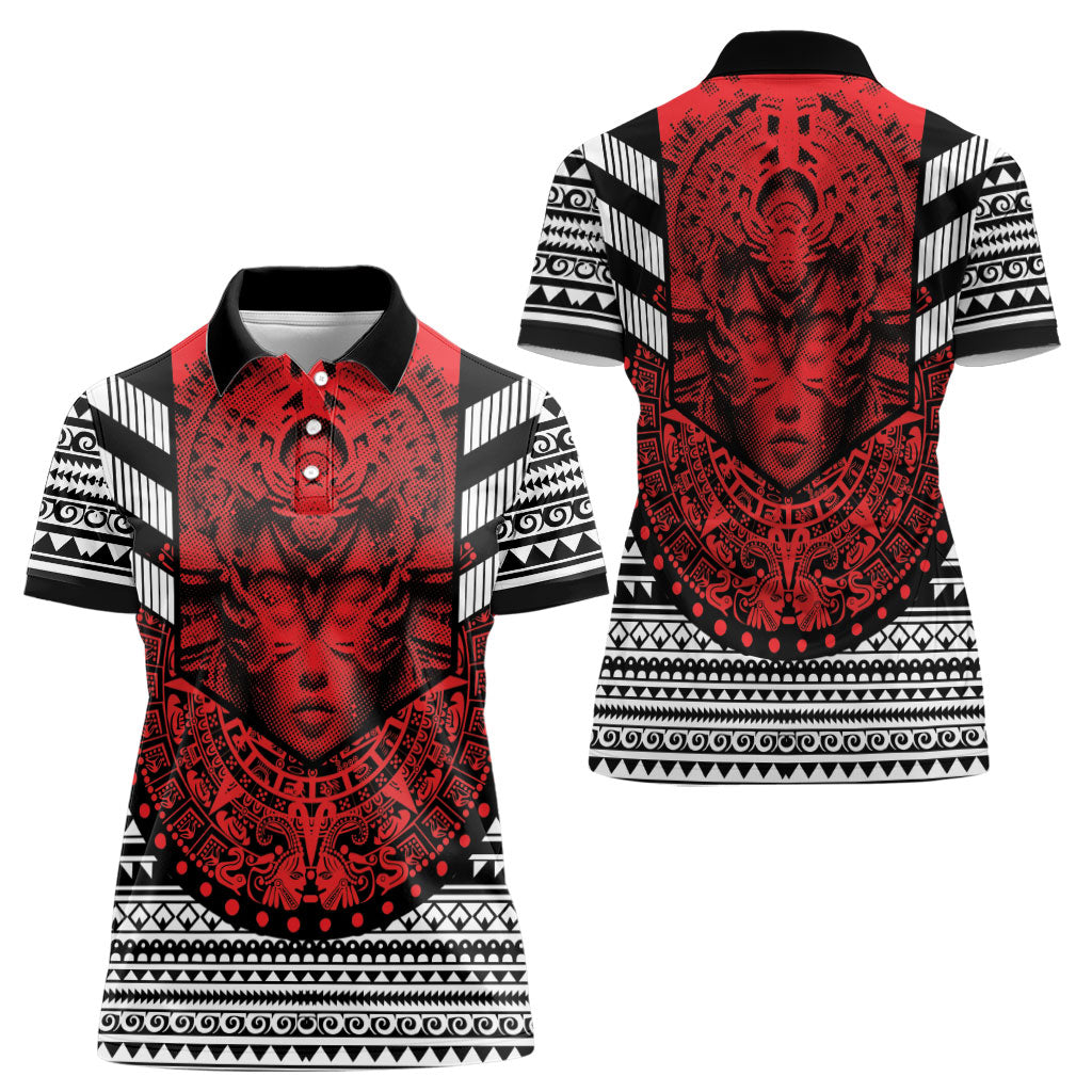 Mexico Aztec Warrior Goddess Women Polo Shirt Tribal Aztec Heritage