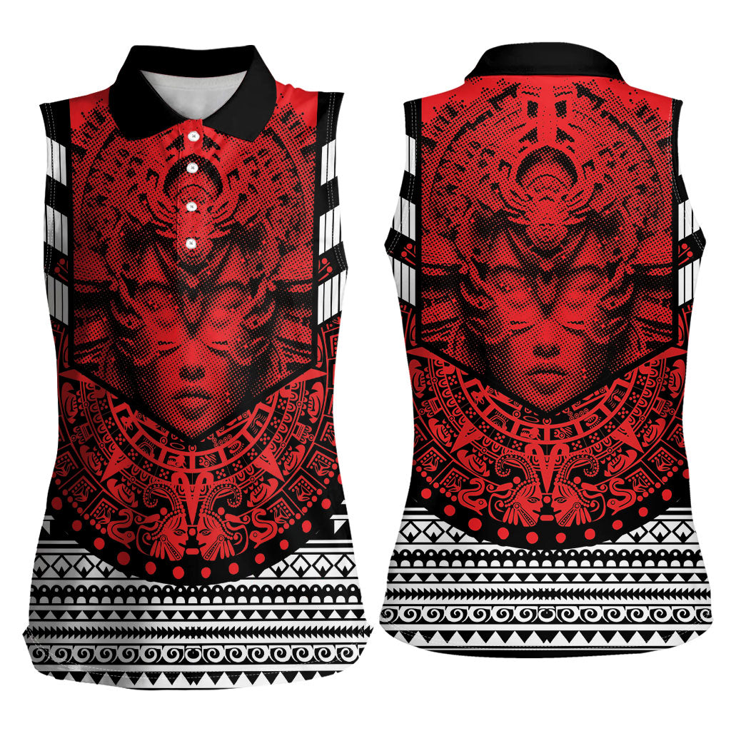 Mexico Aztec Warrior Goddess Women Sleeveless Polo Shirt Tribal Aztec Heritage