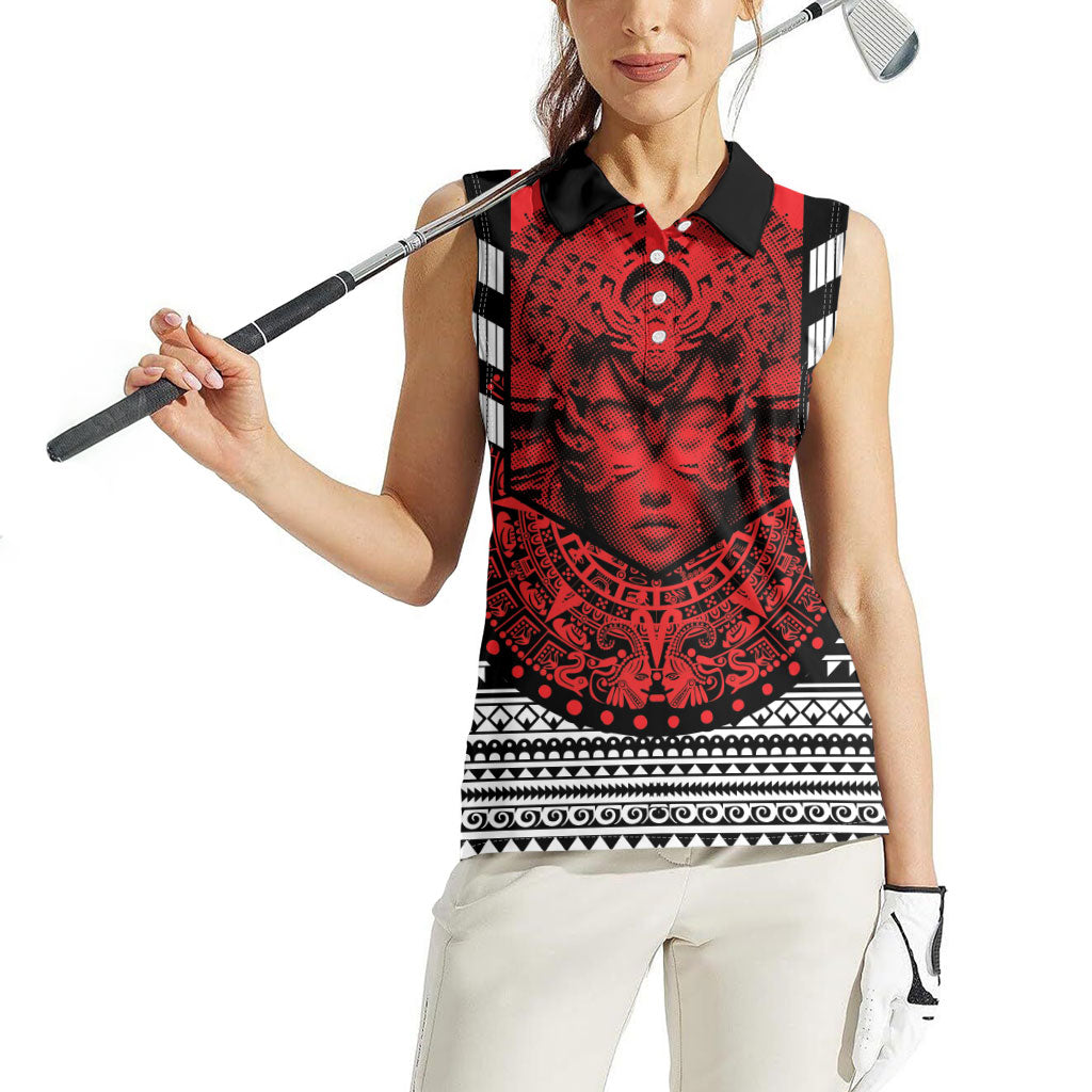 Mexico Aztec Warrior Goddess Women Sleeveless Polo Shirt Tribal Aztec Heritage