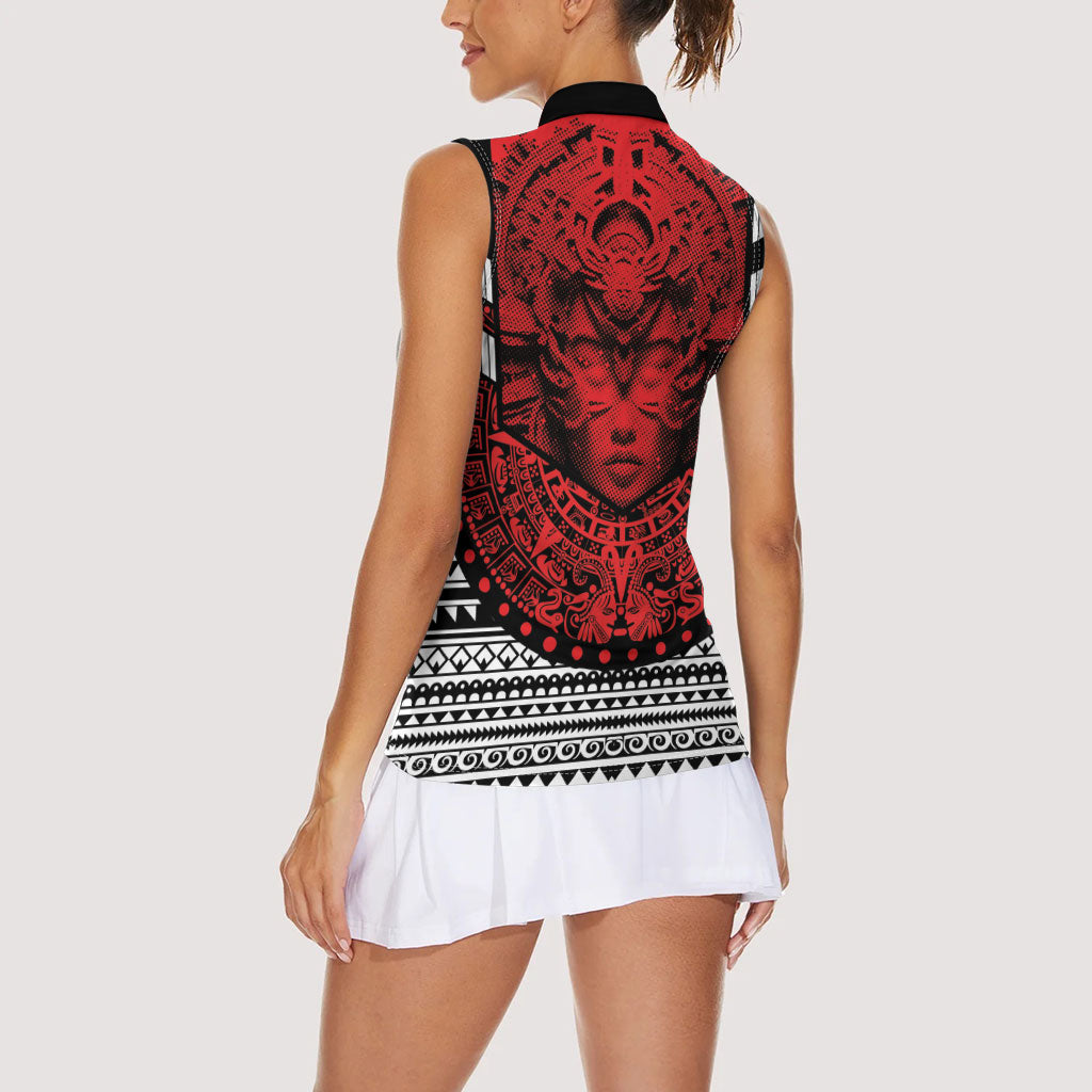 Mexico Aztec Warrior Goddess Women Sleeveless Polo Shirt Tribal Aztec Heritage
