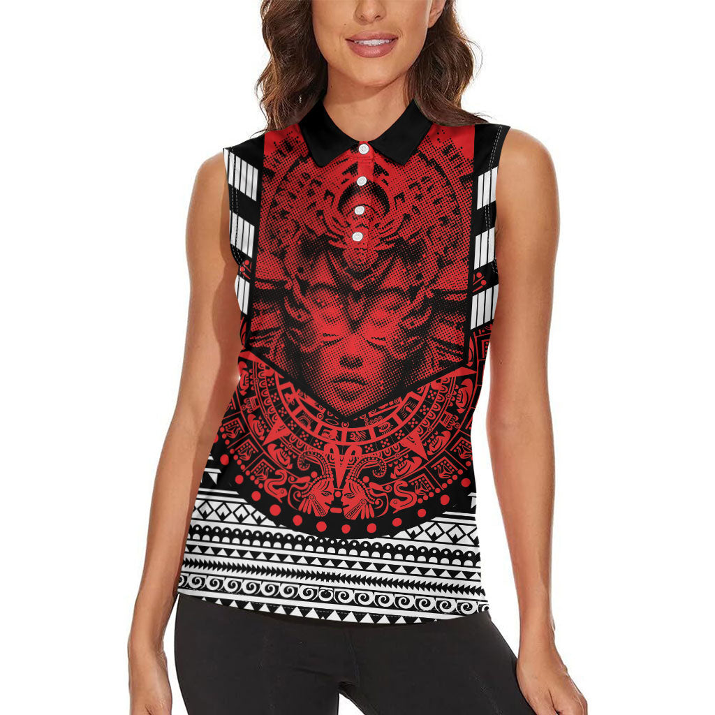 Mexico Aztec Warrior Goddess Women Sleeveless Polo Shirt Tribal Aztec Heritage