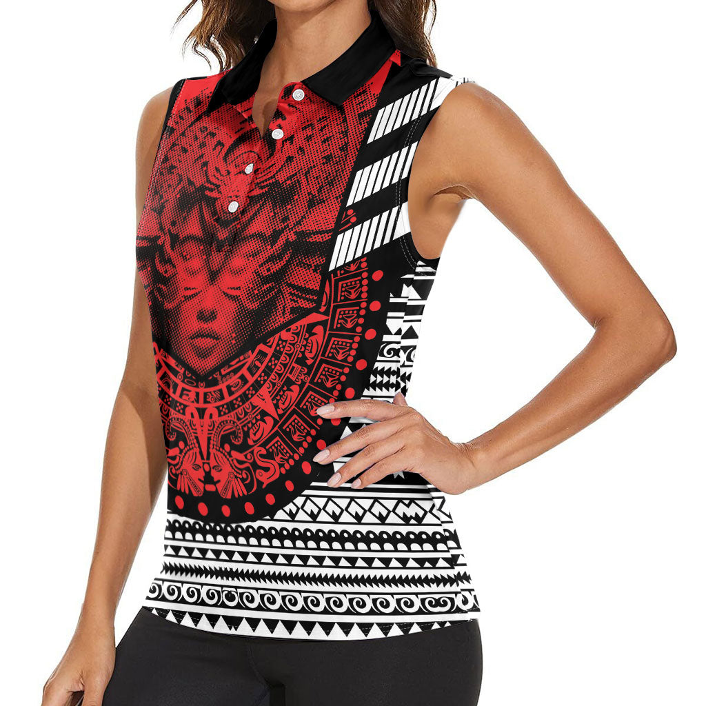 Mexico Aztec Warrior Goddess Women Sleeveless Polo Shirt Tribal Aztec Heritage