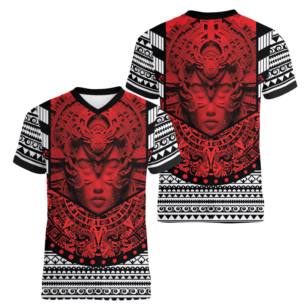 Mexico Aztec Warrior Goddess Women V-Neck T-Shirt Tribal Aztec Heritage