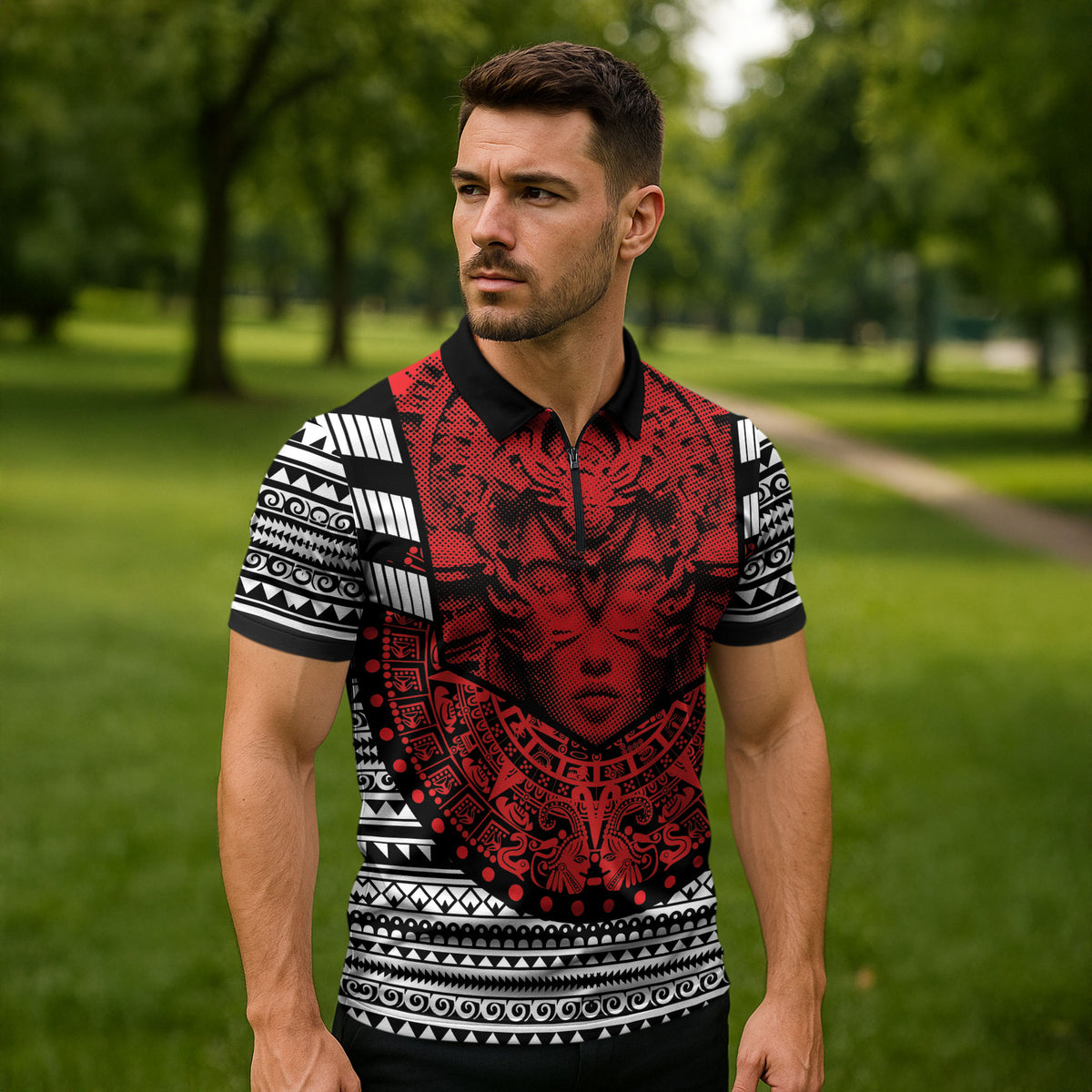 Mexico Aztec Warrior Goddess Zipper Polo Shirt Tribal Aztec Heritage