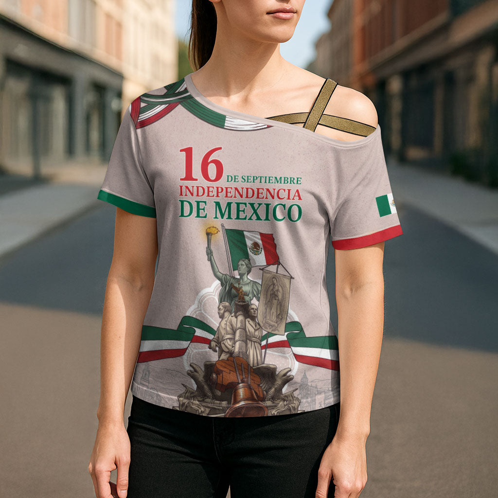 Personalized Mexico Dia De La Independencia Cross Shoulder Shirt 16 De Septiembre Heritage Pride