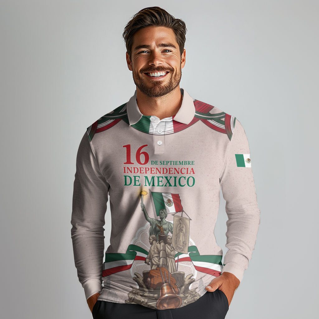 Personalized Mexico Dia De La Independencia Long Sleeve Polo Shirt 16 De Septiembre Heritage Pride