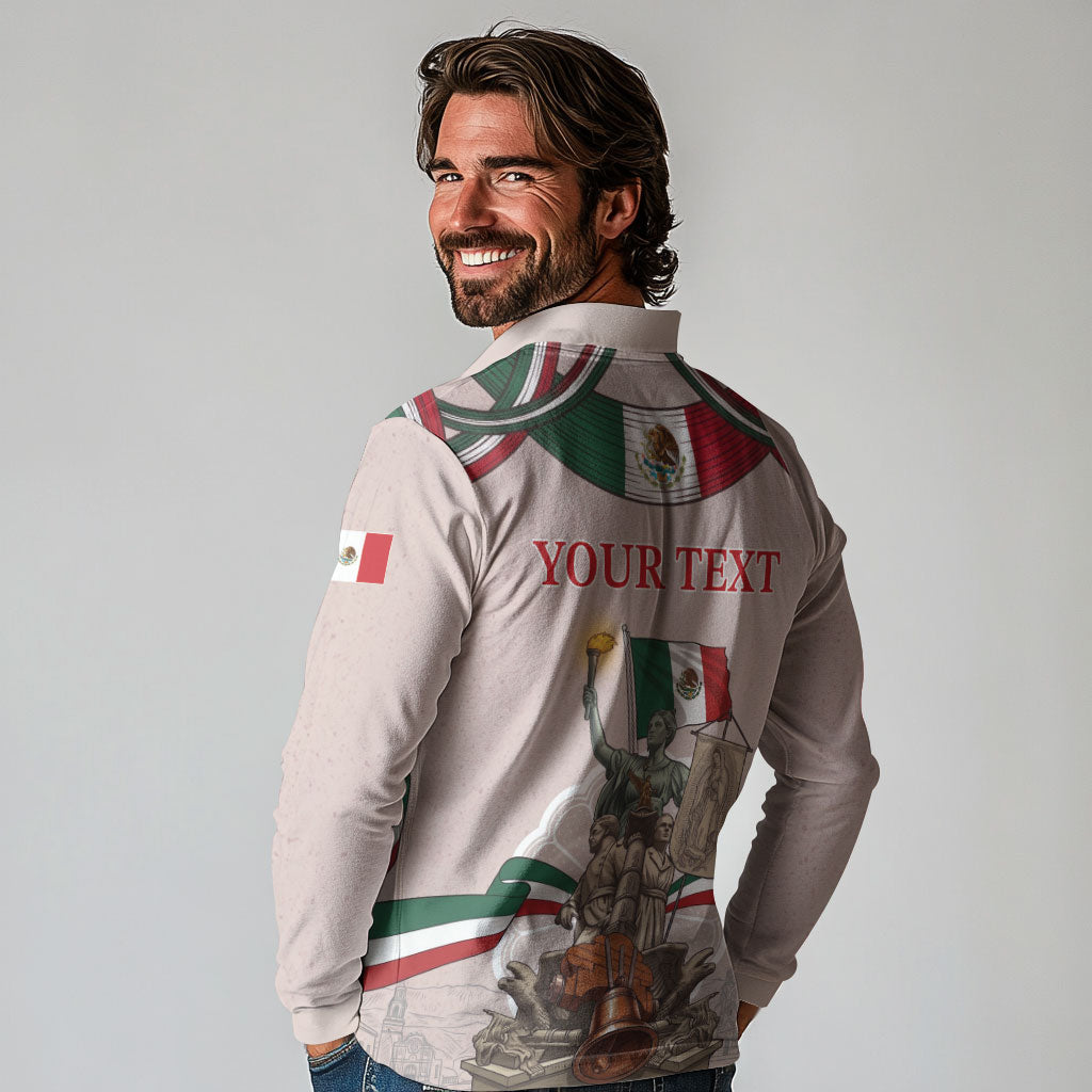 Personalized Mexico Dia De La Independencia Long Sleeve Polo Shirt 16 De Septiembre Heritage Pride