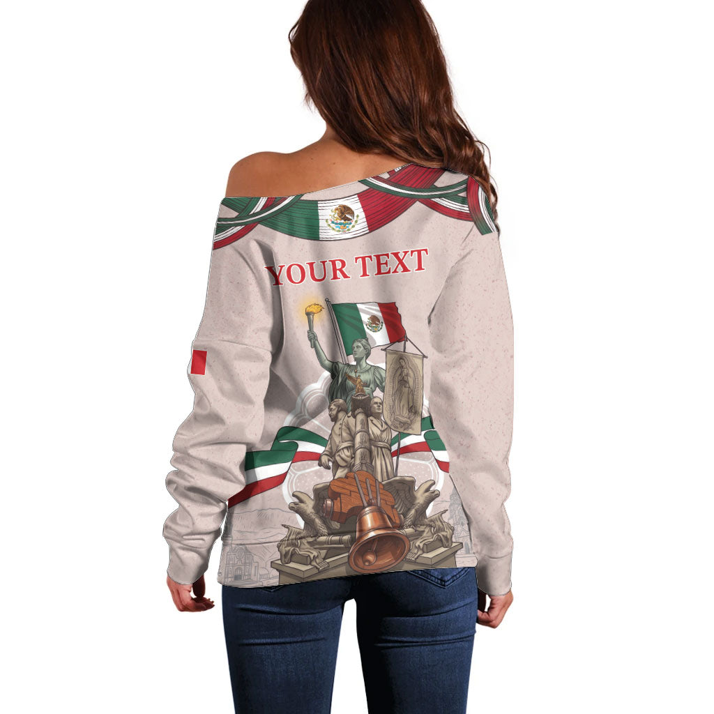 Personalized Mexico Dia De La Independencia Off Shoulder Sweater 16 De Septiembre Heritage Pride