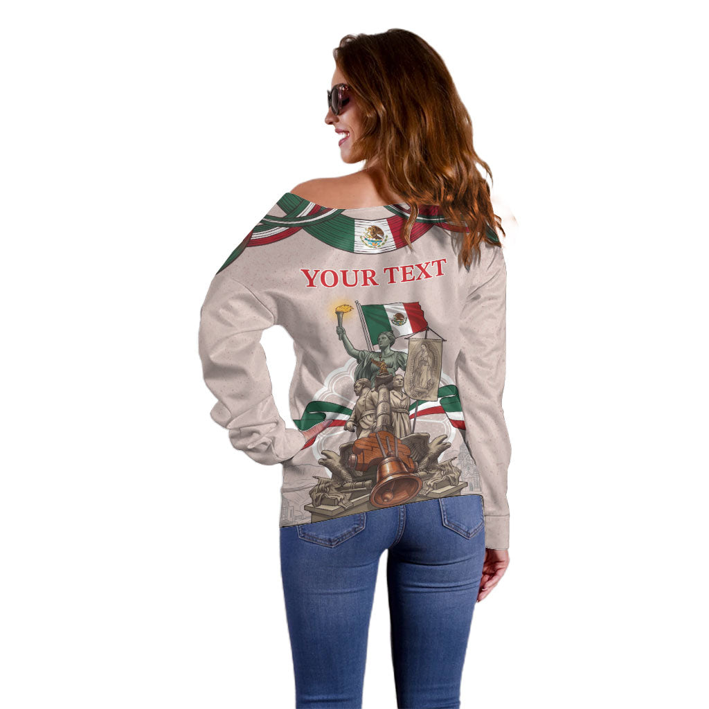 Personalized Mexico Dia De La Independencia Off Shoulder Sweater 16 De Septiembre Heritage Pride