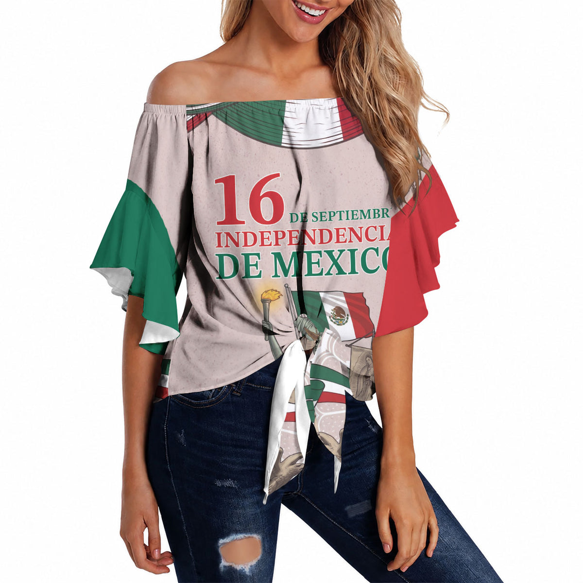 Personalized Mexico Dia De La Independencia Off Shoulder Wrap Waist Top 16 De Septiembre Heritage Pride