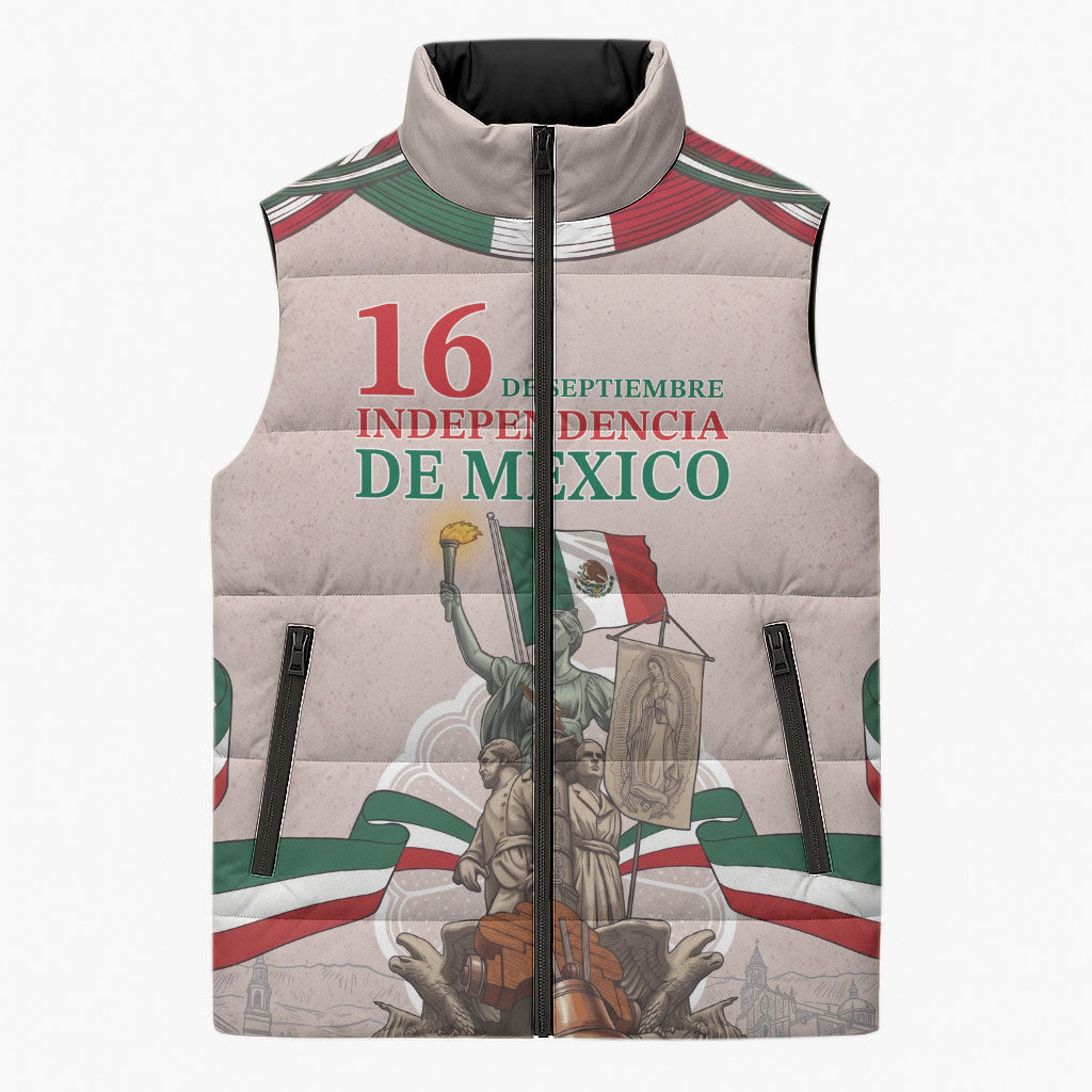 Personalized Mexico Dia De La Independencia Sleeveless Puffer Jacket 16 De Septiembre Heritage Pride