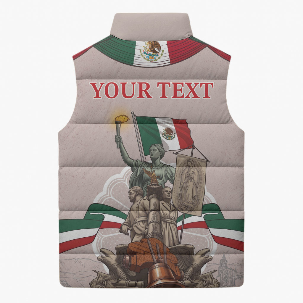 Personalized Mexico Dia De La Independencia Sleeveless Puffer Jacket 16 De Septiembre Heritage Pride