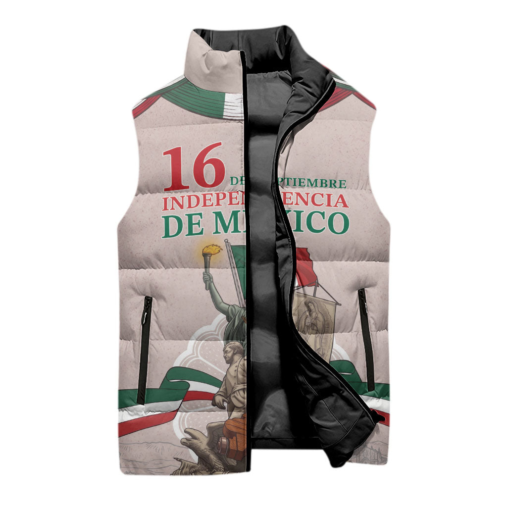 Personalized Mexico Dia De La Independencia Sleeveless Puffer Jacket 16 De Septiembre Heritage Pride