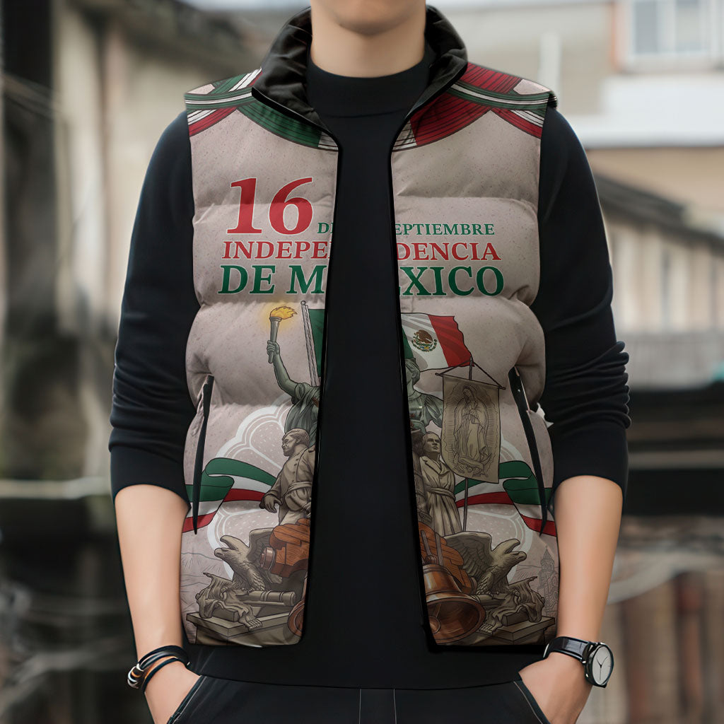 Personalized Mexico Dia De La Independencia Sleeveless Puffer Jacket 16 De Septiembre Heritage Pride